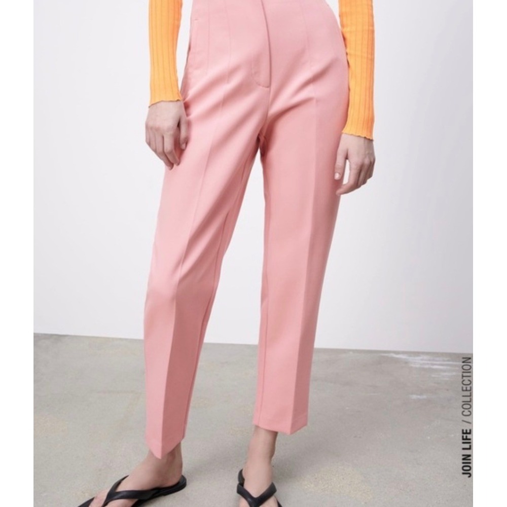 NWT H&M Pink High Waisted Tailored Dress Pants Tapered Leg Elastic Waist Sz 6